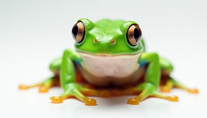 Obraz premium Green tree frog, vibrant skin, white background, animal photography, isolated frog, white background