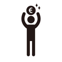 お金を獲得した人のピクトグラムアイコン