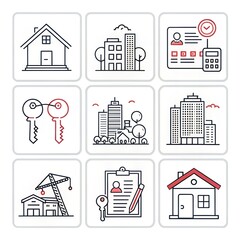 Real Estate Icons House Keys Cityscape Building Construction Application