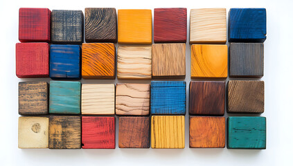 Obraz premium Colorful wooden blocks arranged in a grid, showcasing the variety of colors and textures that can be used for creative artwork or design projects.