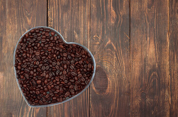 coffee beans on a dark background, top view, copyspace. coffee background. close-up.