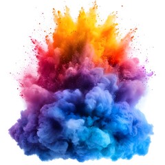 Colorful powder explosion isolated on a white background. A colorful, rainbow-colored dust splash, an abstract explosion of colors. A vibrant paint powder burst or swirl with a copy space area for des