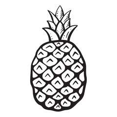 Obraz premium Cartoon vector line art doodle of pineapple fruit object and symbols.