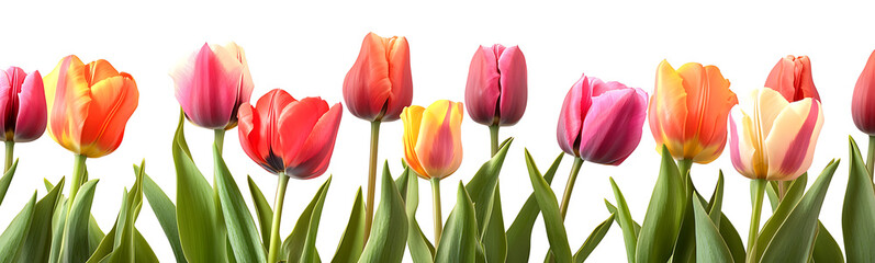 Naklejka premium Colorful tulips border isolated on a white background.