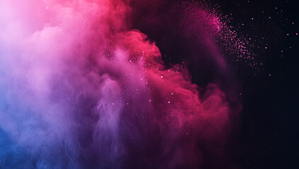 Colorful powder explosion on a black background, with a colorful dust splash in motion and a copy space area for design and banner.