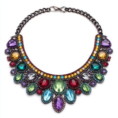 Obraz premium Colorful Gemstone Statement Necklace on White