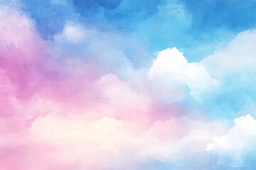 Colorful pastel background with a watercolor texture, featuring a blue and pink sky.