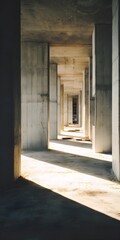 Sunlit Concrete Pillars in a Row, Empty Construction Site