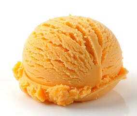 Single Scoop of Vibrant Apricot Ice Cream on a White Background