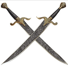 clipart A pair of ornate Arabian swords crossed white background