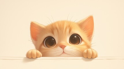 Cute Kitten Peeking Over Wall.