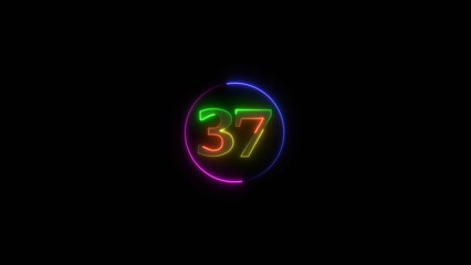 Glowing Neon light text number icon, business 37 number background 4k illustration.	
