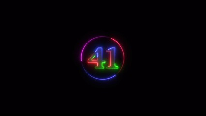 Glowing Neon light text number icon, business 41 number background 4k illustration.	