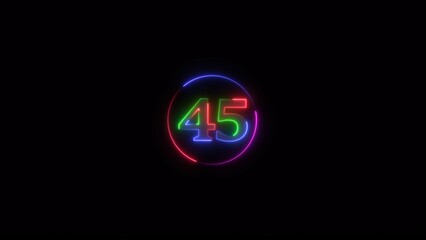 Glowing Neon light text number icon, business 45 number background 4k illustration.	