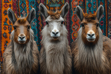 vibrant andean textile inspired pattern with geometric shapes and animal motifs, rich colors