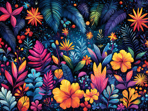 colorful belizean inspired pattern with stylized marine life and tropical elements