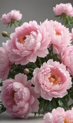 Obraz premium Soft pink peony bouquet, lush blooms, gentle light, peony flowers, botany, spring