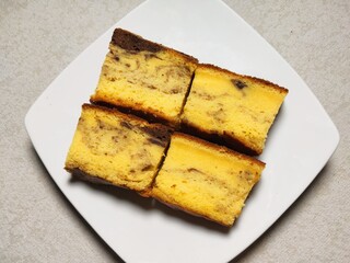 Bolu Cake on White Plate.
