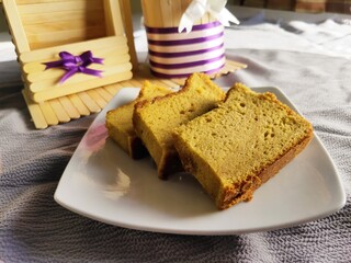 Bolu Cake on White Plate.