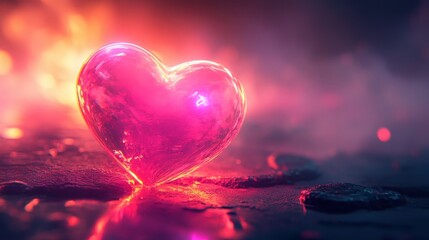 Glowing Pink Heart on Dark Background  Abstract Love Concept