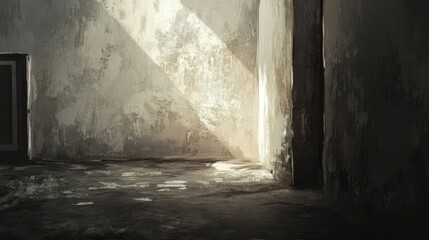 Obraz premium Sunlit Abandoned Room Corner Grungy Wall Texture