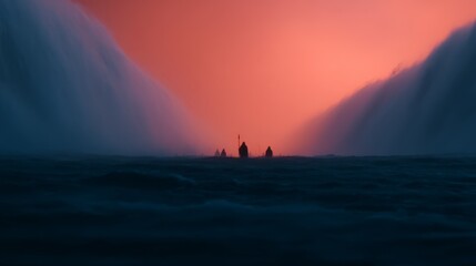 Moses holding the staff and parting the Red Sea, leading the Israelites to safety.