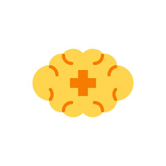 Mental Health Icon Depicting A Bright Yellow Brain With A Symbolic Cross Signifying Care And Wellness In Emotional Support Themes