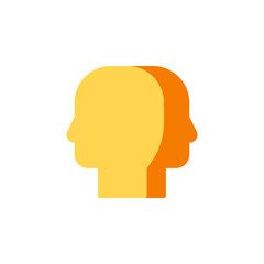 Abstract Icon Representing Duality of Emotions with Two Overlapping Profile Silhouettes in Yellow and Orange Colors to Symbolize Mental Health and Wellbeing
