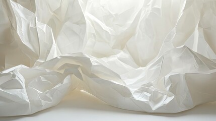 Obraz premium Crinkled white paper texture in folds and creases.