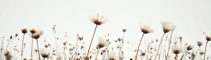 Obraz premium Delicate white flowers swaying gently against a soft light background.