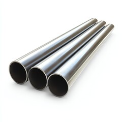 Three metallic pipes isolated on a white background.