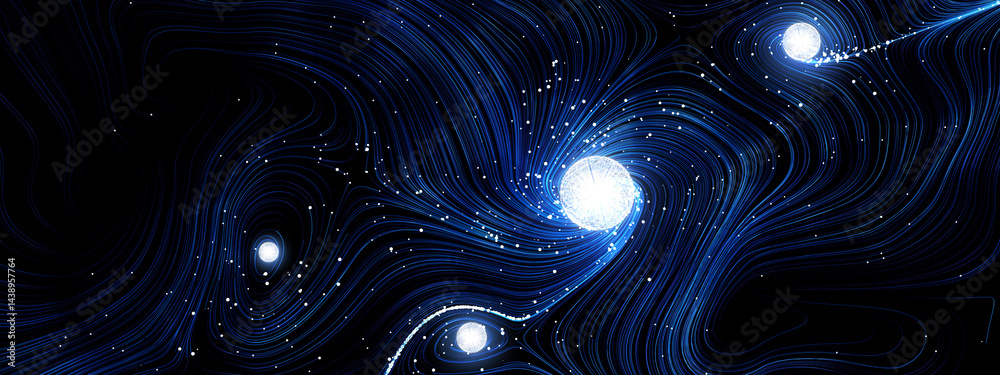 Poster abstract cyber big data flow particles. big data flow and artificial intelligence with lines and a g