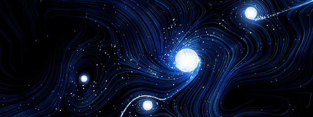 Abstract Cyber Big Data Flow Particles. Big Data Flow And Artificial Intelligence With Lines And A Grid Wave Pattern Ideal For Data Analytics And Technology Concepts.