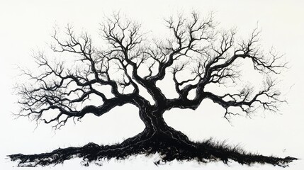 Obraz premium A majestic, detailed drawing of a large, leafless tree