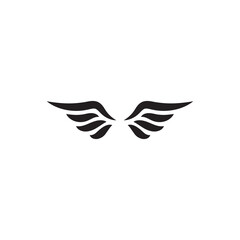 Minimalist black wing logo design, elegant abstract wings symbolizing freedom, flight, creativity, strength, and inspiration on white background