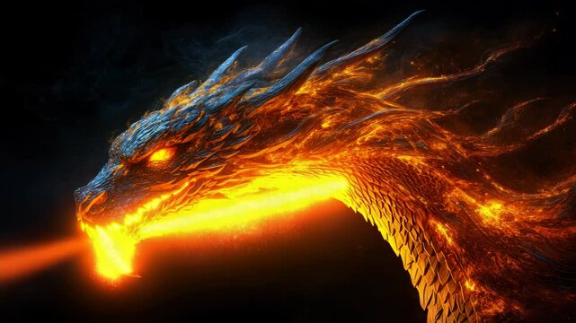 Fierce glowing dragon head close up digital illustration for fantasy design creative image