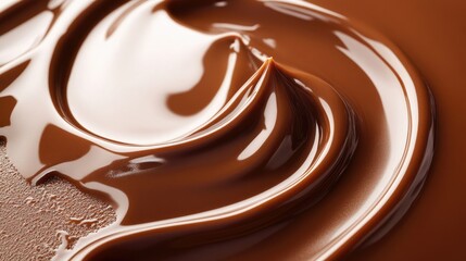 Close-up view of rich. creamy chocolate frosting swirled artistically. showcasing its smooth texture and glossy finish. perfect for dessert decoration or baking inspiration