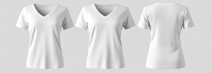 A model showcases a plain white t-shirt from multiple angles. highlighting its fit and style. set against a neutral background ideal for fashion catalog use