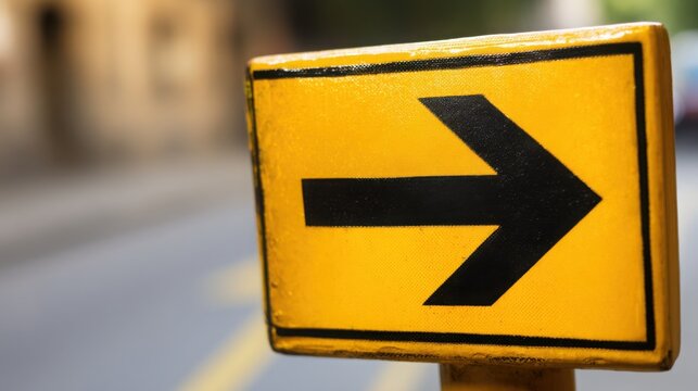 Yellow caution sign with black arrow indicating potential macro headwinds affecting economic progress