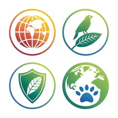 Obraz premium Eco Friendly Logos Global Bird Leaf Paw Print Shield Earth