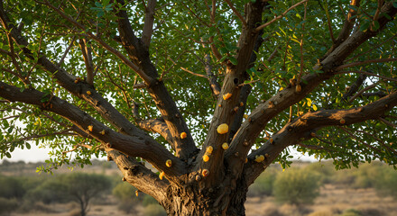 Fototapeta premium Marula Tree with Yellow Fruit in an African Landscape