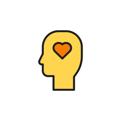 Iconic Representation of Mental Health with a Yellow Head Silhouette Featuring a Heart Symbolizing Love and Wellness