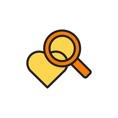 Stylized Icon Representing Mental Health and Wellness Focused on Reflection and Support with a Heart and Magnifying Glass Symbolizing Insight and Care