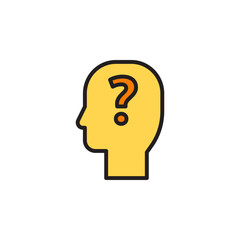 Yellow silhouette of a human head with a question mark symbol representing exploration of thoughts and emotions in mental health and wellness iconography