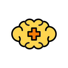 Mental Health Icon Representing Wellness, Mindfulness, and Therapy with Symbolic Elements in Yellow and Orange Colors for Promoting Emotional Support and Selfcare