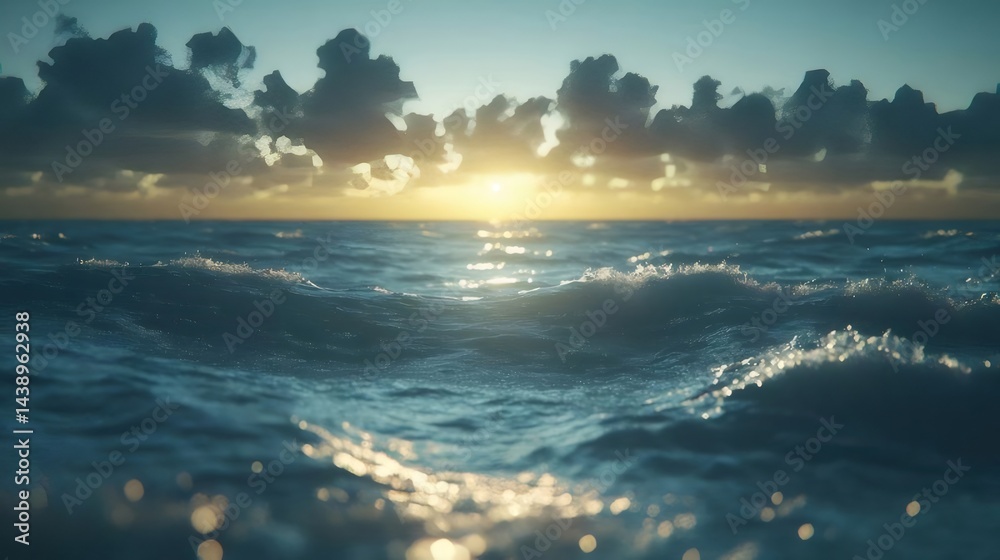 Aufkleber 夕焼けの海と雲 光り輝く水面と太陽の輝き 美しい自然風景の穏やかな光景