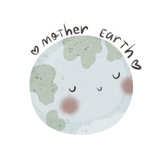cartoon planet mother Earth, hand drawing lettering. Colorful illustration for kids, flat style. baby design for card, poster, print on t-shirt