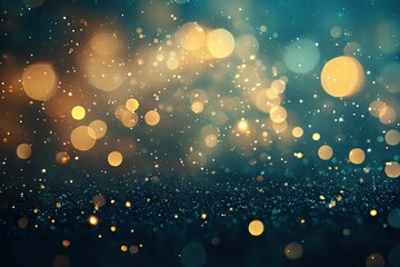 Fototapeta premium A mesmerizing close-up of shimmering golden and blue bokeh lights creating a magical atmosphere. perfect for festive backgrounds or artistic projects