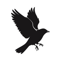 Silhouette of a black bird in flight