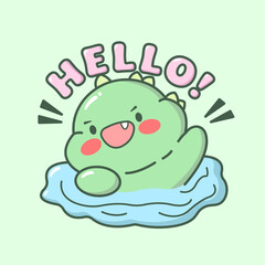 Vector cartoon illustration of dino dinosaur dragon sticker set Concept Isolated Flat